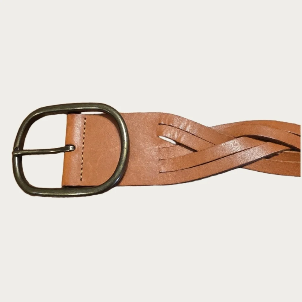 Vintage Saddle Brown Woven Leather Belt  Up To 29